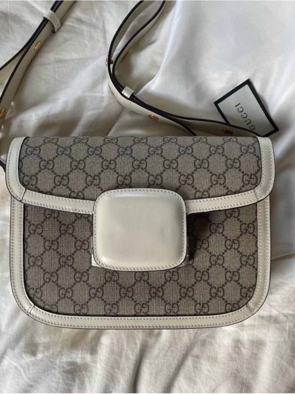 Gucci Supreme 1955 Horsebit Shoulder Bag with White Trim, Deadstock, Medium - Picture 6 of 10
